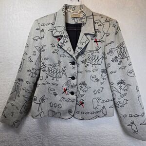 Vintage Canvasbacks‎ Womens Blazer Jacket 10 Whimsical Bird Chick Fowl Linen